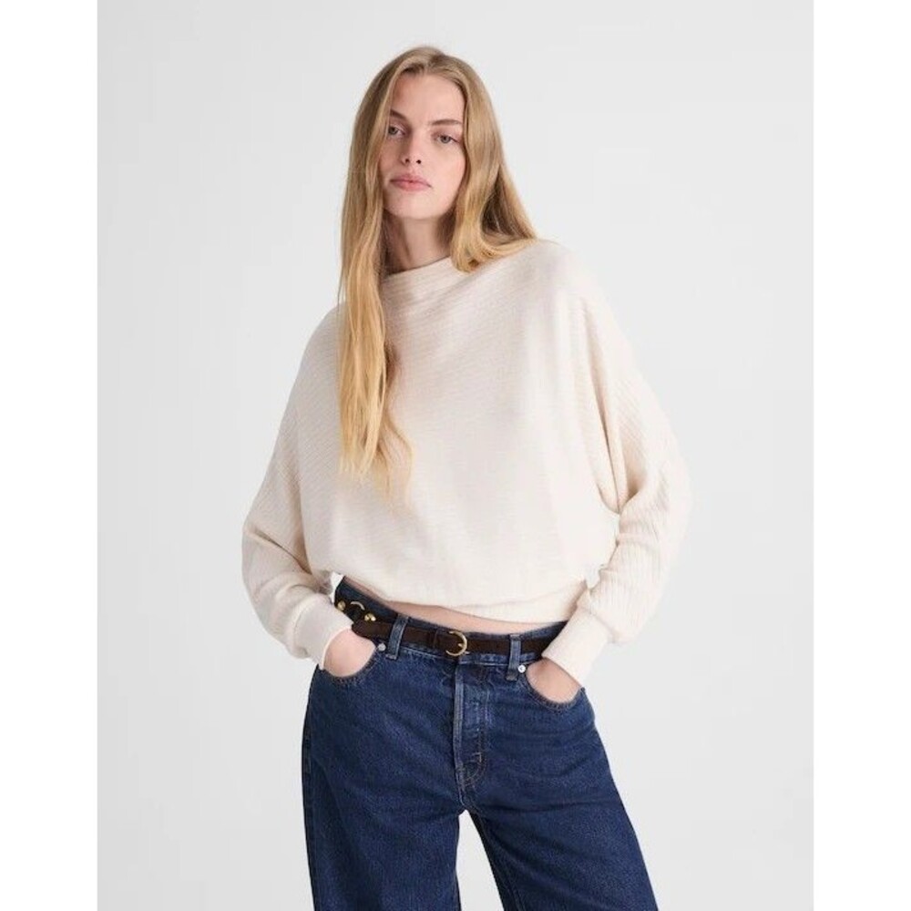 Madewell Ribbed Mockneck Dolman Top Womens XXS  Cream NY313 Cozy Soft